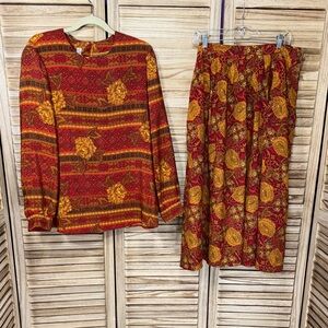 Laura and Jayne Two2 Piece Long Sleeve Skirt Set 80’s Size 18W 16W